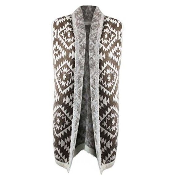 Knit Aztec Print Kimono Vest Cardigan - Picture 5 of 8